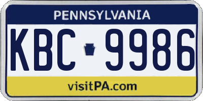 PA license plate KBC9986