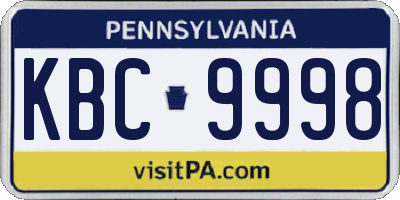 PA license plate KBC9998