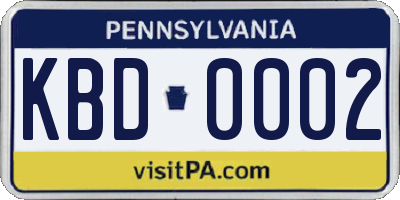 PA license plate KBD0002