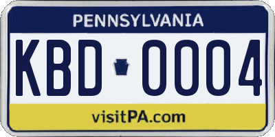 PA license plate KBD0004