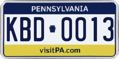 PA license plate KBD0013