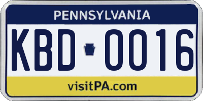 PA license plate KBD0016