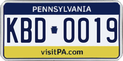 PA license plate KBD0019