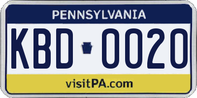 PA license plate KBD0020