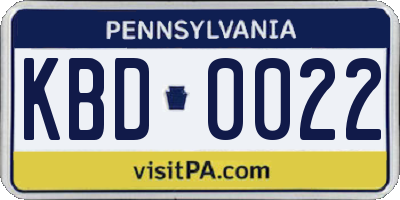PA license plate KBD0022