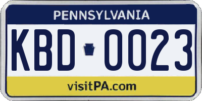 PA license plate KBD0023