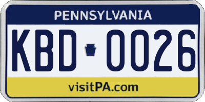 PA license plate KBD0026