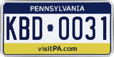 PA license plate KBD0031