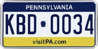 PA license plate KBD0034