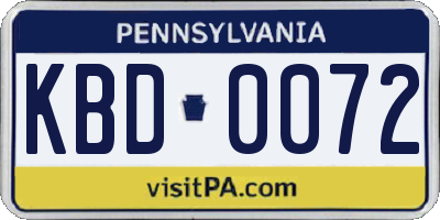 PA license plate KBD0072