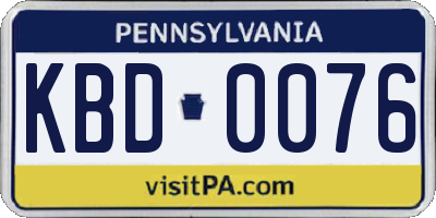 PA license plate KBD0076