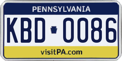 PA license plate KBD0086