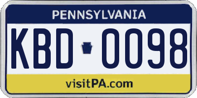 PA license plate KBD0098
