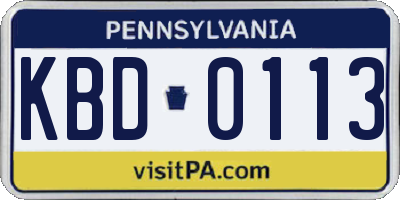 PA license plate KBD0113