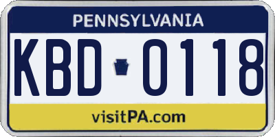 PA license plate KBD0118