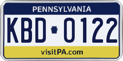 PA license plate KBD0122