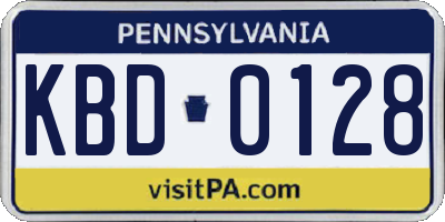 PA license plate KBD0128