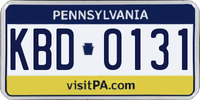 PA license plate KBD0131