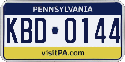 PA license plate KBD0144