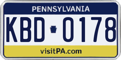 PA license plate KBD0178