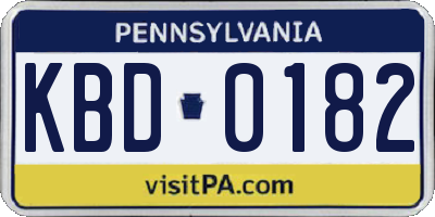 PA license plate KBD0182