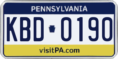 PA license plate KBD0190