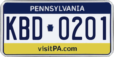 PA license plate KBD0201