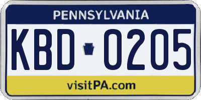 PA license plate KBD0205