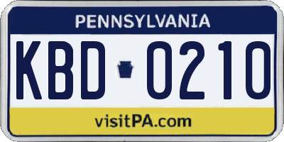PA license plate KBD0210