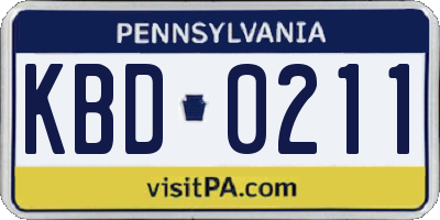 PA license plate KBD0211
