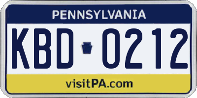 PA license plate KBD0212