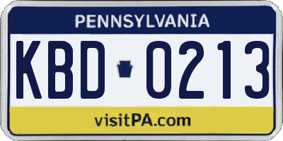 PA license plate KBD0213