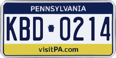 PA license plate KBD0214