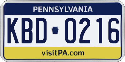 PA license plate KBD0216