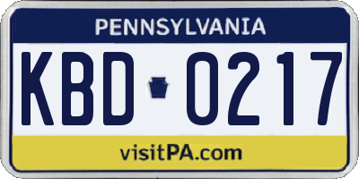 PA license plate KBD0217