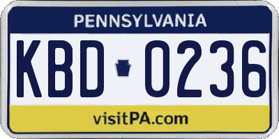 PA license plate KBD0236