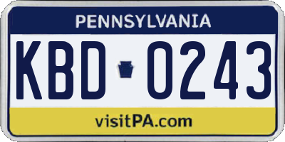 PA license plate KBD0243