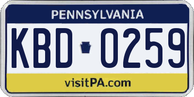 PA license plate KBD0259
