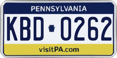 PA license plate KBD0262
