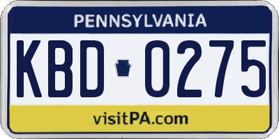 PA license plate KBD0275