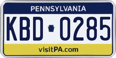 PA license plate KBD0285