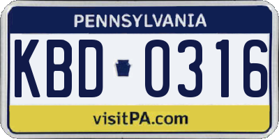 PA license plate KBD0316