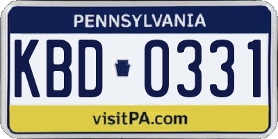 PA license plate KBD0331