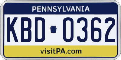 PA license plate KBD0362