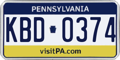 PA license plate KBD0374