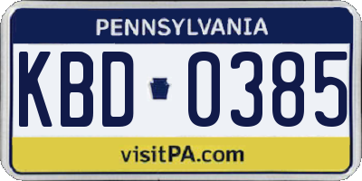 PA license plate KBD0385