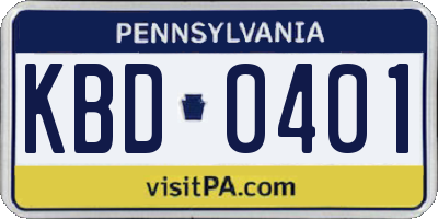 PA license plate KBD0401
