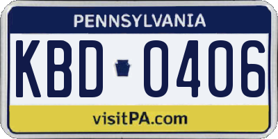 PA license plate KBD0406