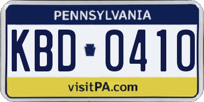 PA license plate KBD0410
