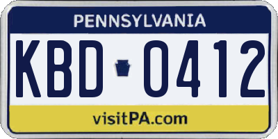 PA license plate KBD0412